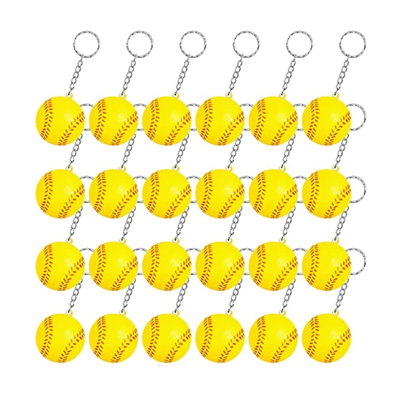

24 Pack Softball Keychains,Mini Stress Baseball Keychains,Sports Ball Keychains,School Carnival Reward For Boy Girls