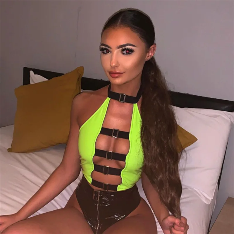 Модная Женская Клубная одежда праздничная майка с открытой спиной и лямкой на