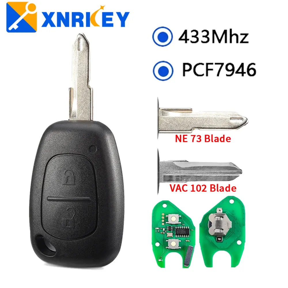 

XNRKEY Car Remote Key PCF7946 Chip 433MHZ For Renault Vivaro Trafic Master Clio Scenic Movano Kangoo Car Key VAC102 NE73 Blade