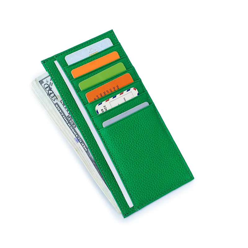 Contact'S Slim Female Card Wallet Cowhide Leather Women Credit Card Holder Zipper Coin Purse Money Clip Multi Color