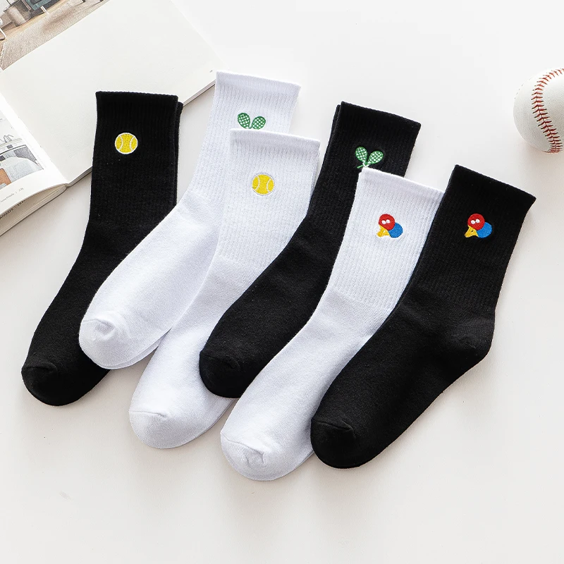 3 Pairs/Box Simple Tennis Pingpong Stockings Cotton Harajuku Embroidery Soft Sport Pack Breathable Long Gifts Men Women Socks
