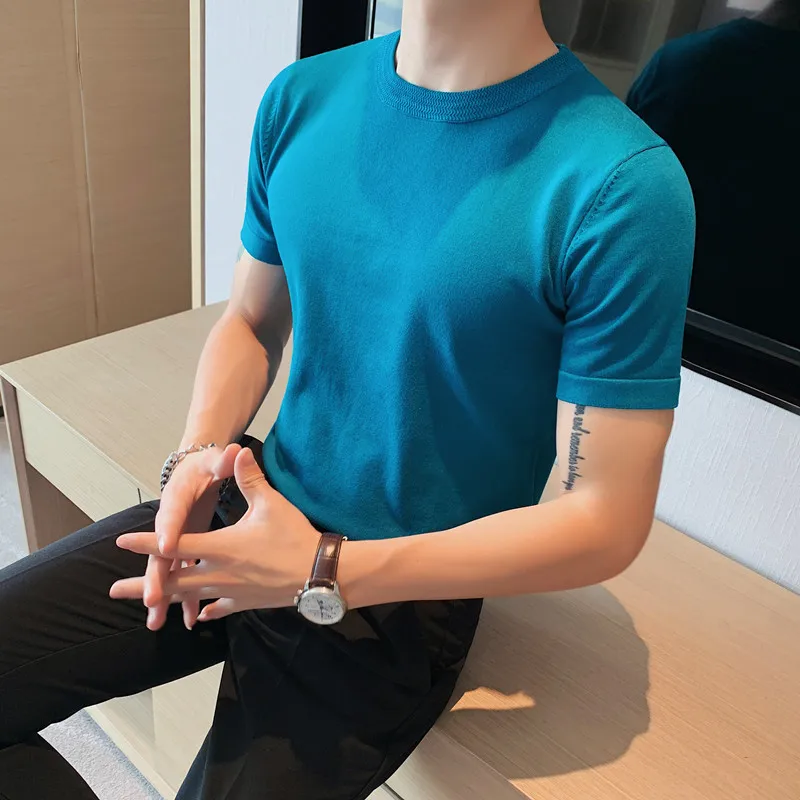 

2022 Summer T Shirt Men Solid Color Short Sleeve Slim Casual T-Shirt Cotton Streetwear Business Social Tee Tops Men Clothing