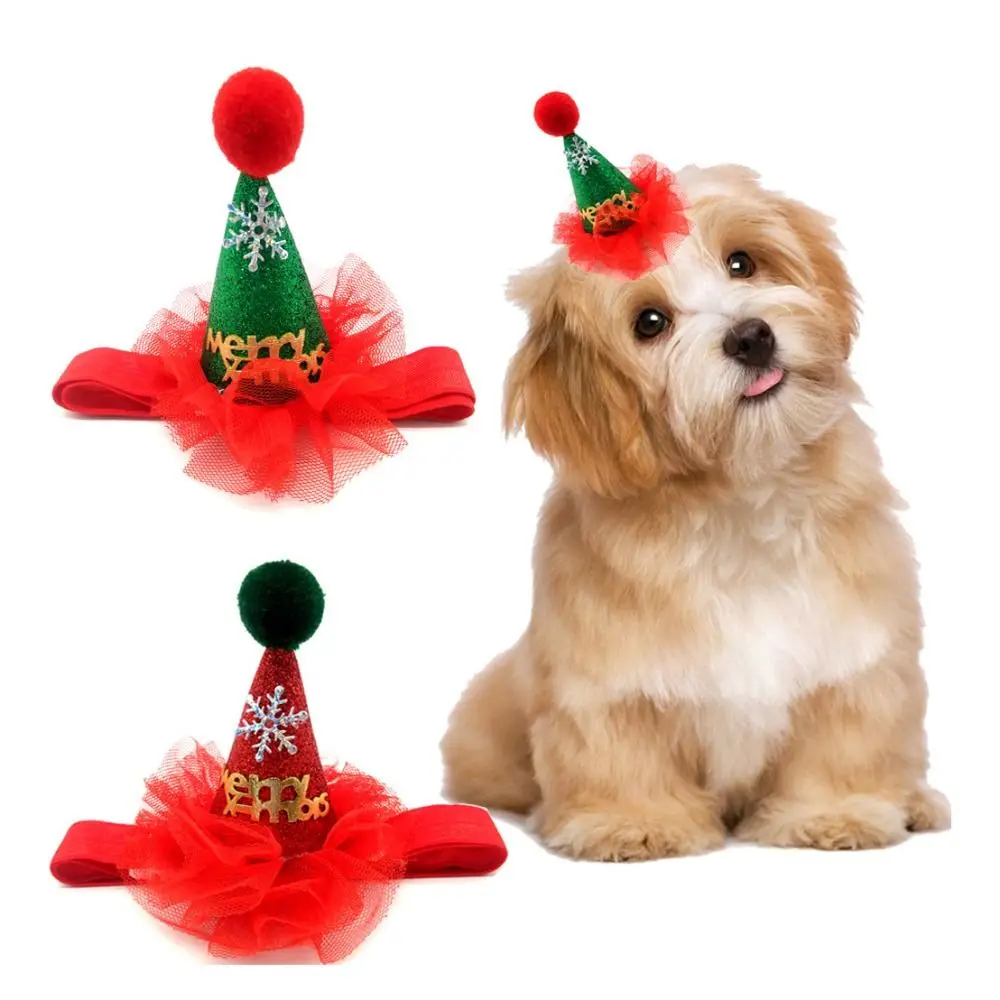 

Christmas Pet Dog Cat Caps Cat Hat With Lace Grooming Adjustable Dog Strap For Small Dog Puppy Hair Accessories Pet Supplies