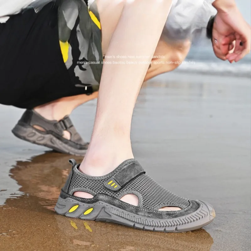 Сандалии пляжные Нескользящие мужские дышащие кроссовки модная повседневная