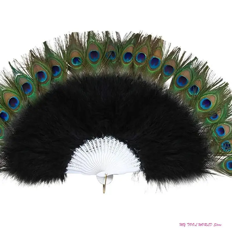 Складной декоративный веер черный