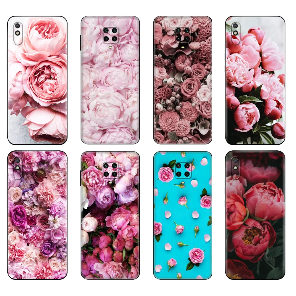 

Black tpu Case For Xiaomi Redmi 7A 8 8A 9 9A 9C Case Redmi Note 8T 8 Pro T Note 9 9S 9 Pro Case Flower Pink Peonies Peony