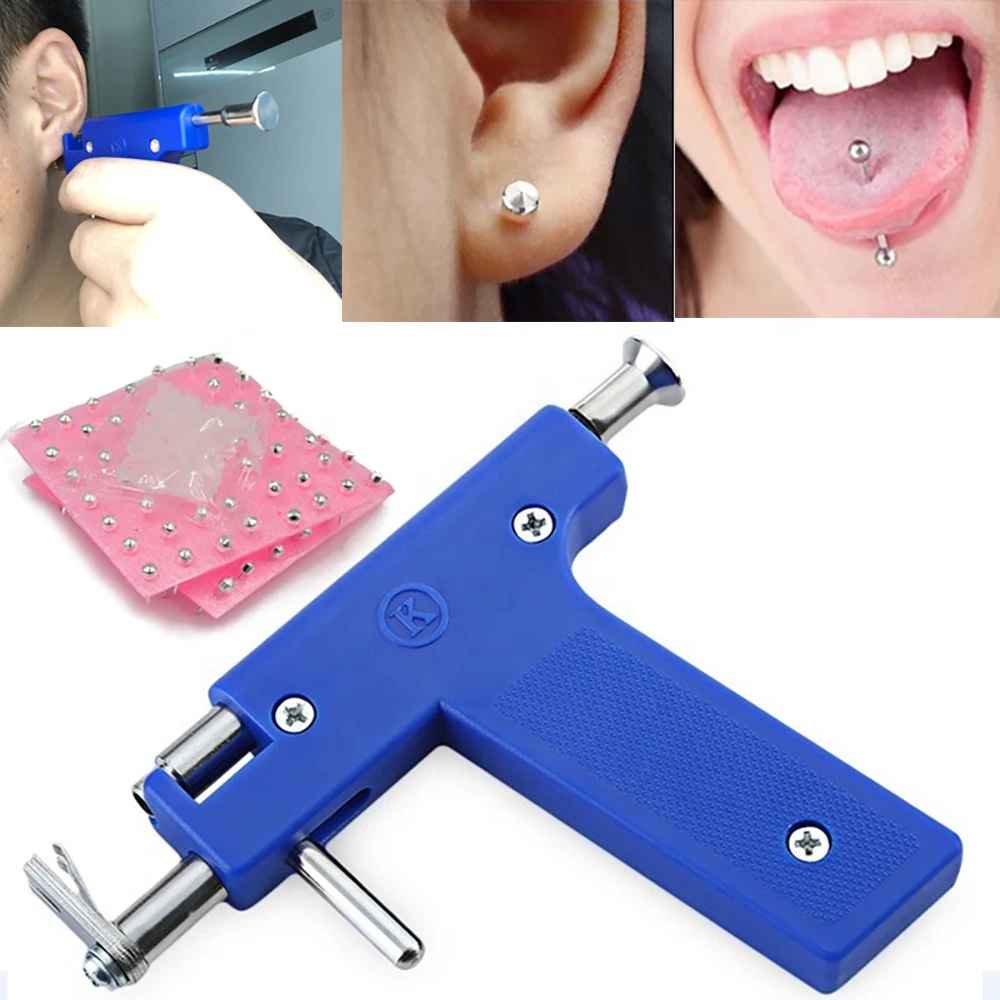 1Pcs Professional Safety Blue Black High Quality Ear Piercing Gun Tool Set 98pcs Ear Studs Steel Kit Ear Nose Navel Pierce Tool
