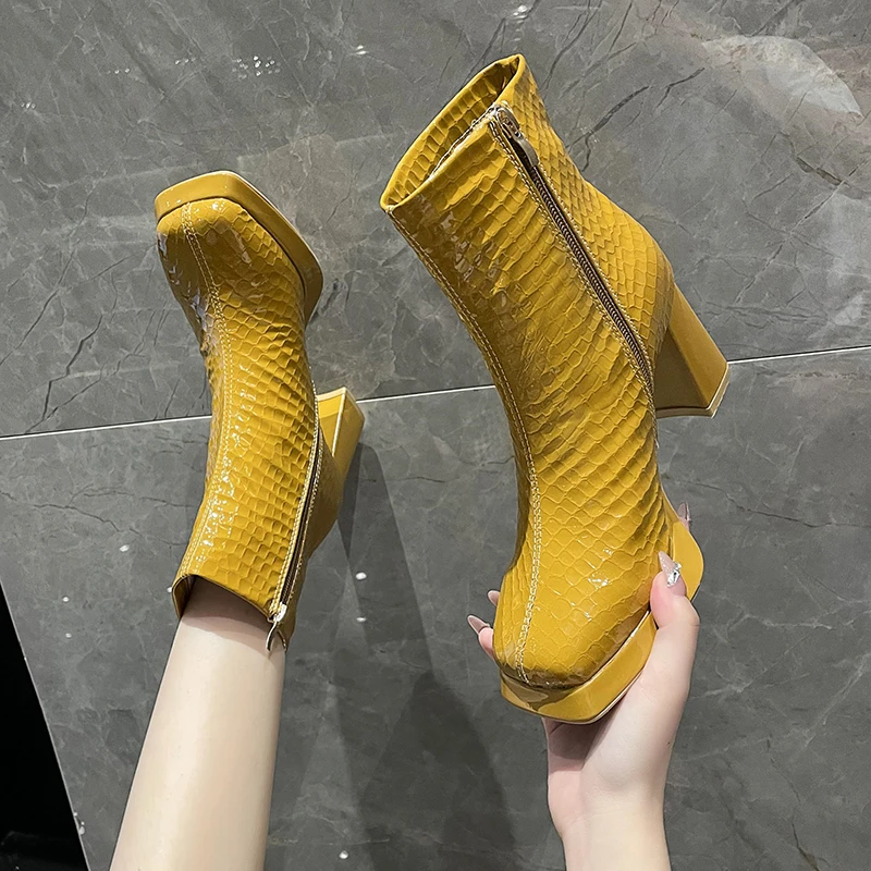 

Женские ботильоны на платформе и толстом высоком каблуке, с квадратным носком