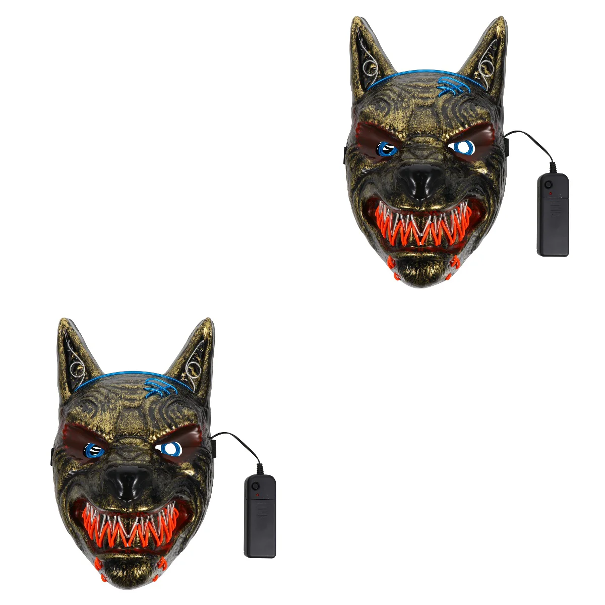 

2 Pc Glow Mask Halloween Luminous Makeup Terrible Costume Lighting Wolf Horror Head LED Man