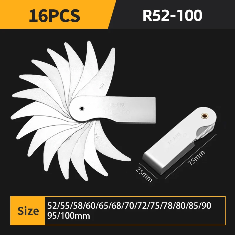 

Шаблон радиуса R Калибр R1-6,5 7-14,5 15-25 26-80 Радиус Калибр пластинчатого фильтра Внешний внутренний вогнутый выпуклый измерительный инструмент