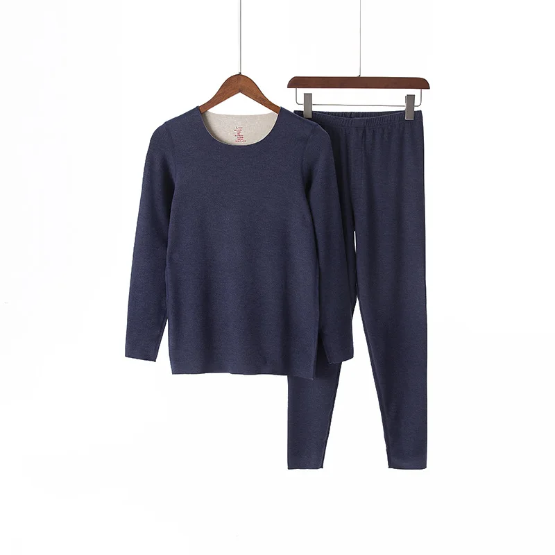 New Autumn and Winter Men's Autumn Clothes and Pants Set Thickened Warm Darlon Pajama Set Thermal Underwear Solid Color Men