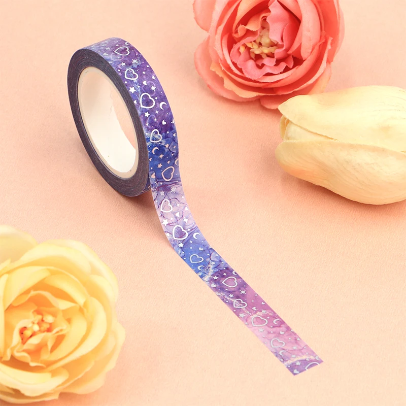 

2022 NEW 1PC 10MM*10M Decorative Valentine Silver Foil moon stars hearts starry sky Washi Tape Scrapbooking Masking Tape