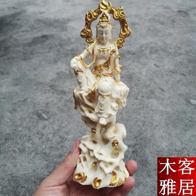 

Изысканная Античная вырезанная деревья цвета слоновой кости без лозы Guanyin Bodhisattva орнамент