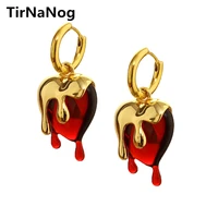 european and american fashion simple atmospheric exaggerated metal red heart shaped earrings classic lava stud earrings
