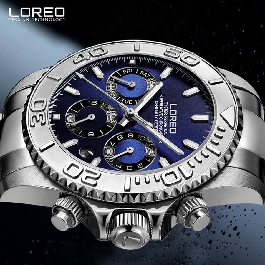 Фото Мужские часы LOREO Diving Series, водонепроницаемые на 200 м, оригинальные автоматические механические часы для мужчин, нейлоновый ремешок с датой №2