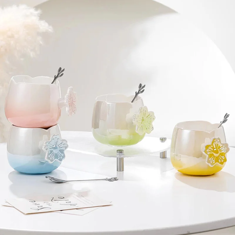 

Kitchen Cup High Appearance Level Sakura Pearl flower Mug Couple Ceramic Cup Girls Home Office Water Cup Kitchen Accessories