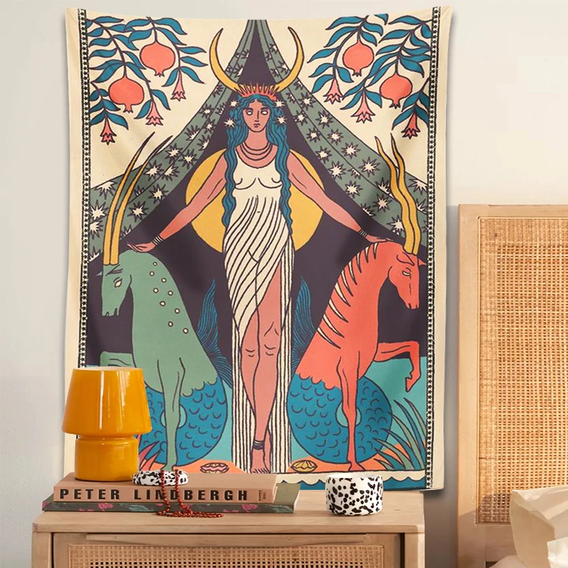 Лунная фаза девушка тканевая подвеска на стену индийский богемный декор хиппи колдовство психоделический хиппи декор спальни Звёздное небо ковер.