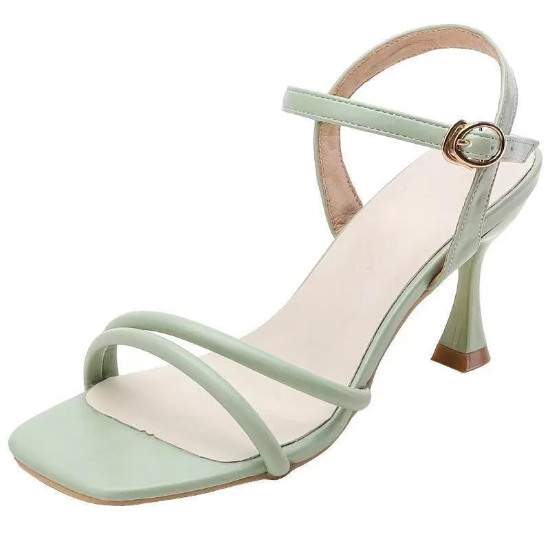 

Сандалии Женские однотонные на высоком каблуке, простые босоножки с тонкой пряжкой, удобные босоножки, однотонные, лето 2023