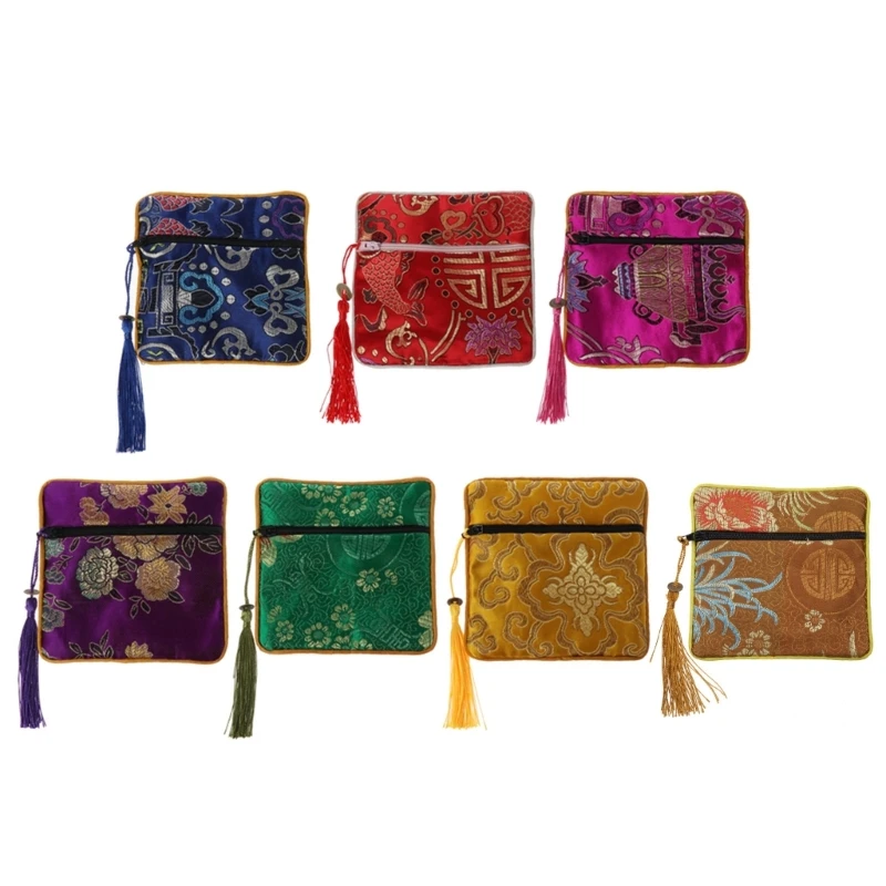 

41XF Jewelry Silk Purse Gift Pouches Embroidery Damask Cloth Pouches Chinese Silk Style Brocade Embroidered Bag for Jewelry