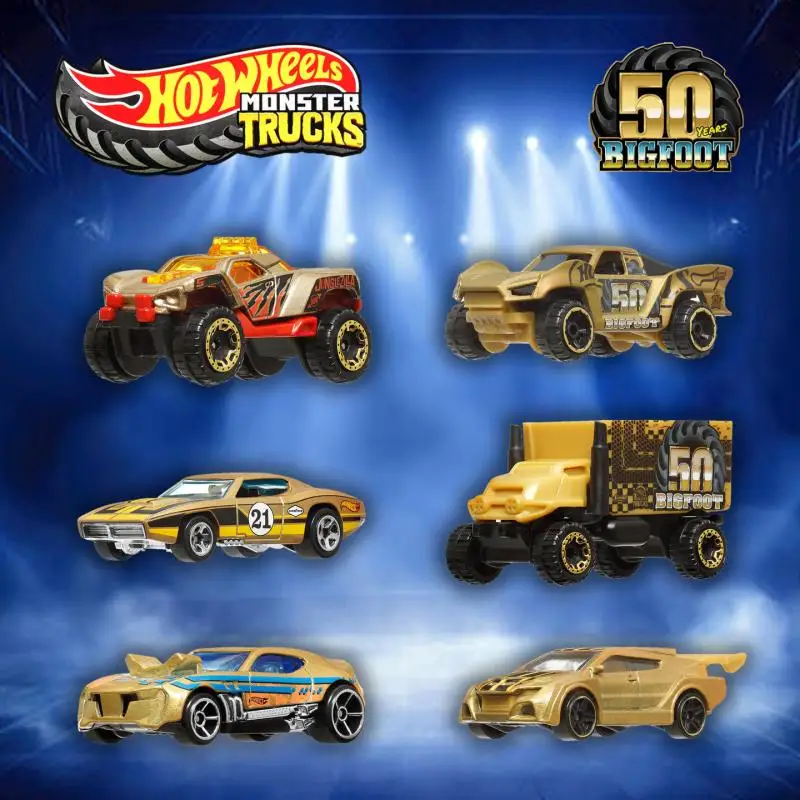 Фото Набор из 11 литых машинок Hot Wheels Monster Trucks Trophy Champions Bigfoot к 50-летию, масштаб 1:64, подарок для коллекционера №2