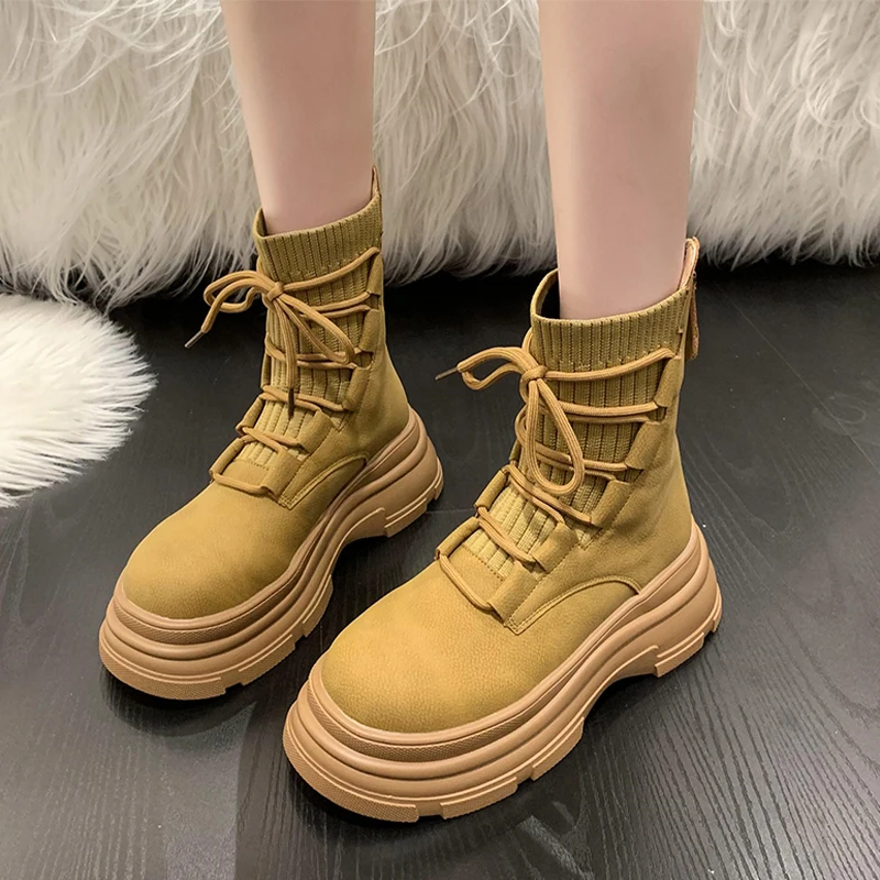 

Women Winter Knitting Flats Chelsea Boots Platform Winter Casual Cozy Shoes Women Fashion Walking Luxury Botas 2024 New Zapatos