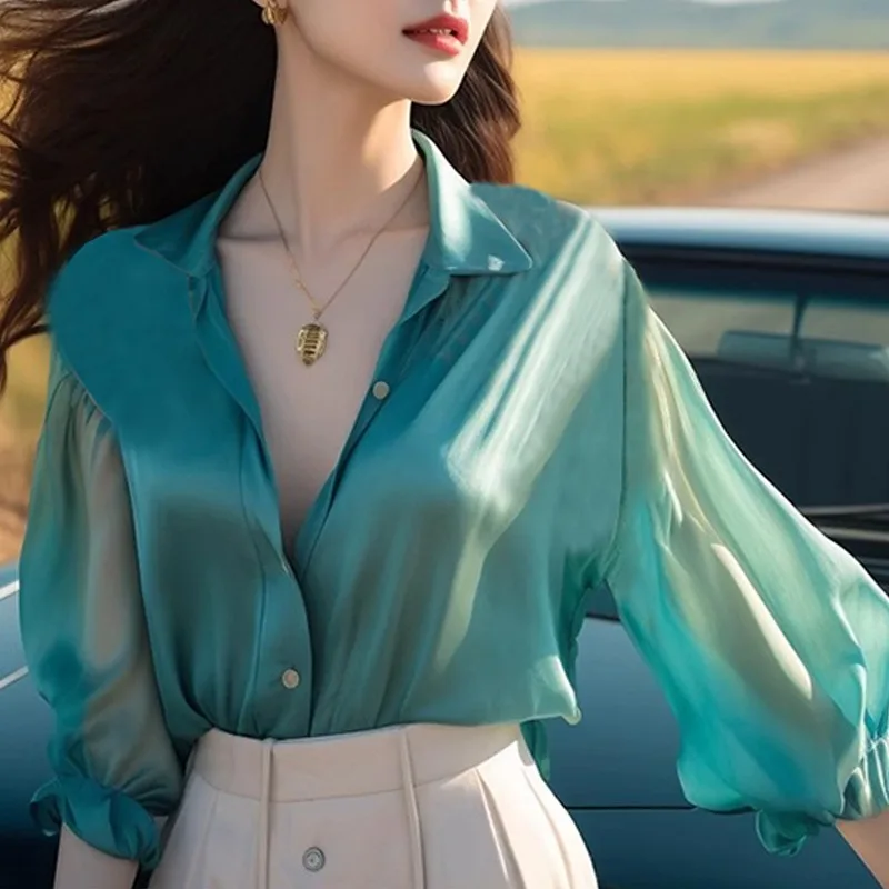 Шифоновая женская рубашка весна/лето винтажные однотонные блузки свободные