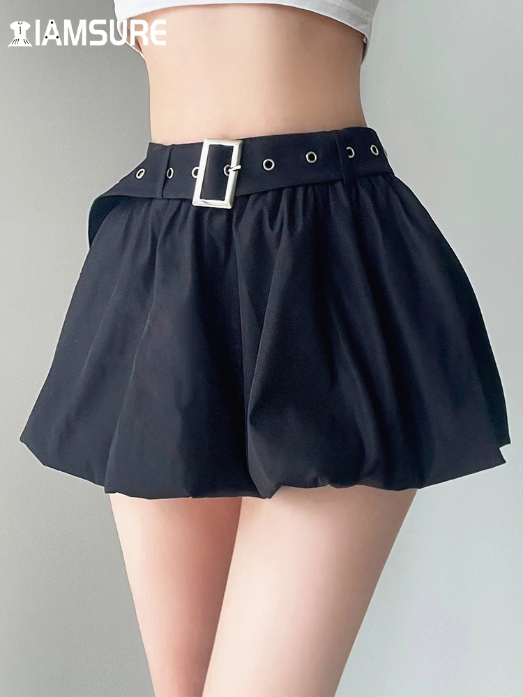 

IAMSURE Preppy Style Basic Solid A-Line Pleated Skirt With Sashes Slim High Waisted Mini Skirts Women 2023 Summer Fashion Lady