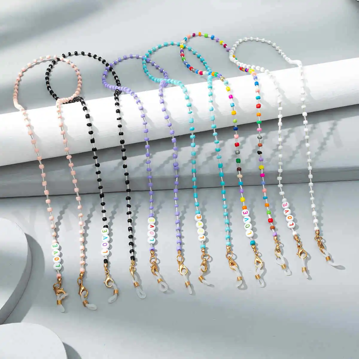 

Fashion Crystal Glasses Chain Colorful Beads Pearl Mask Chain Neck Straps Sunglasses Lanyard Women Jewelry