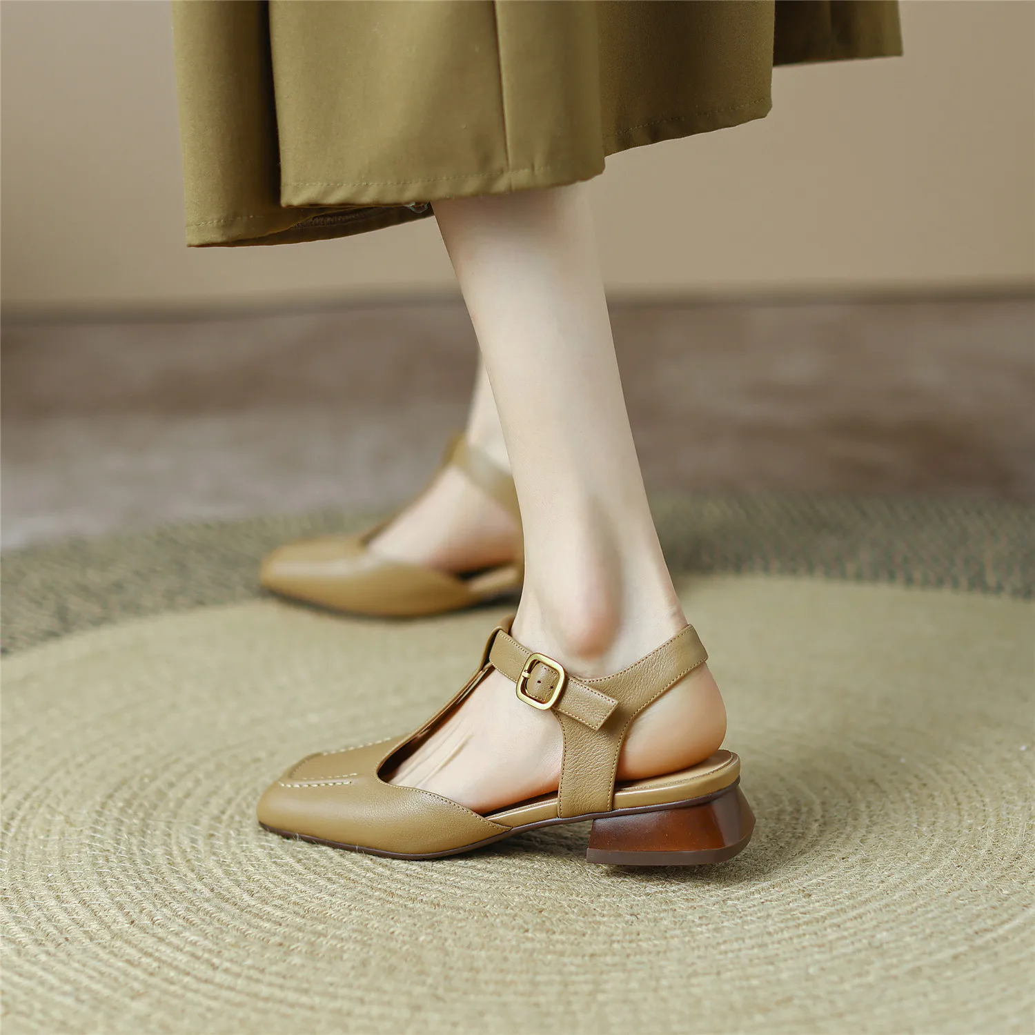 Women Sandals 2023 Summer New Luxury Genuine Cow Leather Low Block Heel Buckle Pure Handmade Quality Shoes Big Size 42 Casual