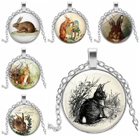 2019 hot fashion easter bunny time crystal glass convex round pendant necklace clothing sweater chain jewelry