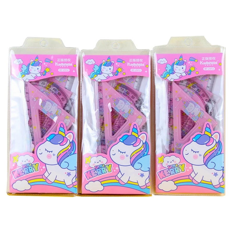 

Unicorn Ruler Set Pupils' Stationery Cute Ruler Sets School Supplies Triangular Plate Four-Piece Set