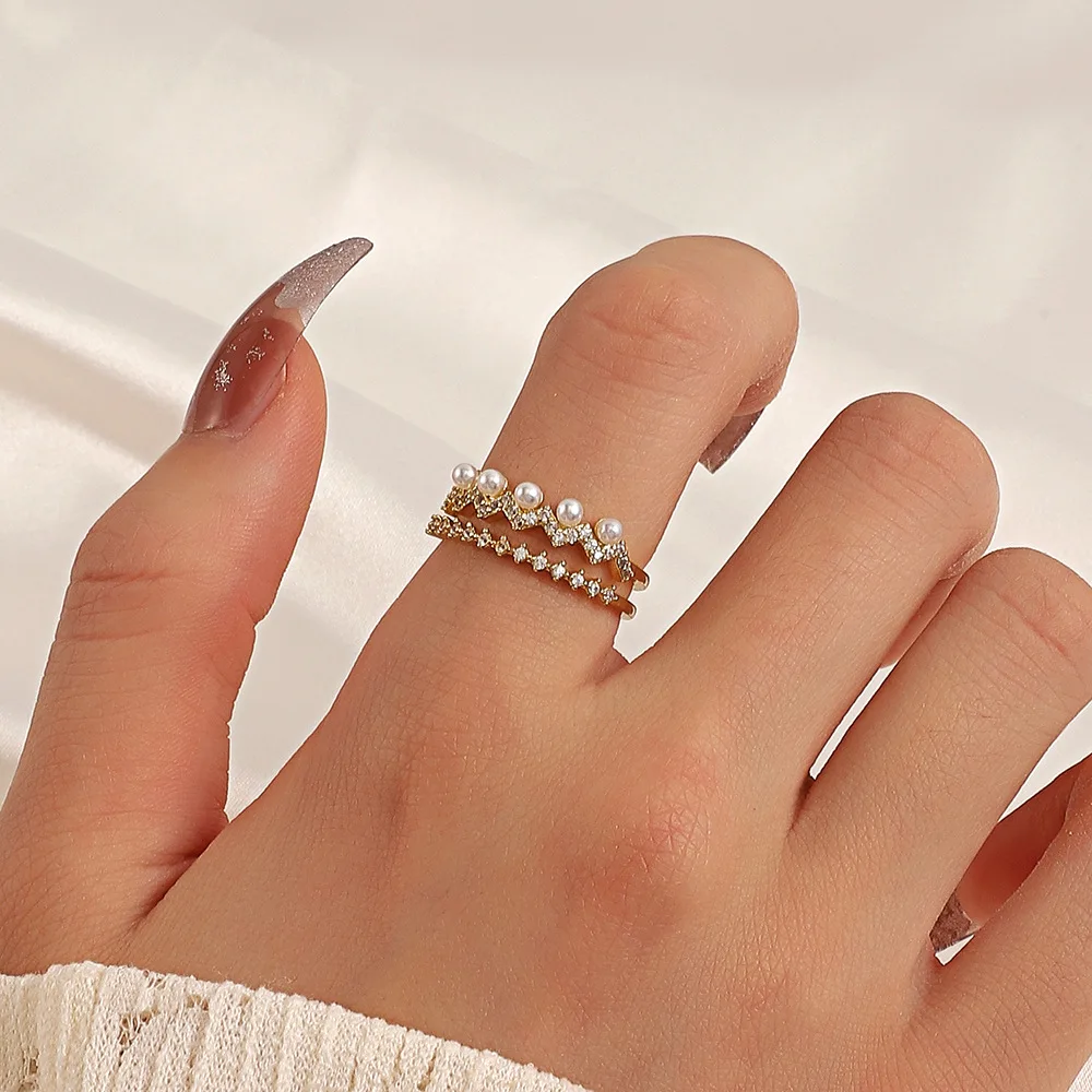 

Pearl Ring for Couple One Piece Love Heart Combination Finger Punk Ring Fashion Opening Adjustable Metal Jewelry for Women Gift