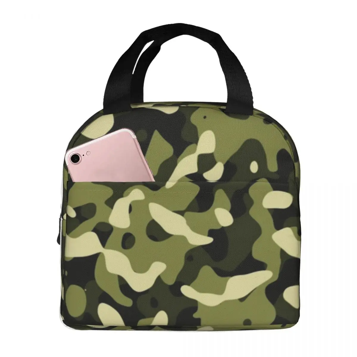 

Multicam Camoflage Lunch Bag with Handle Green Camo Aluminium Cooler Bag Elegant Zipper School Thermal Bag