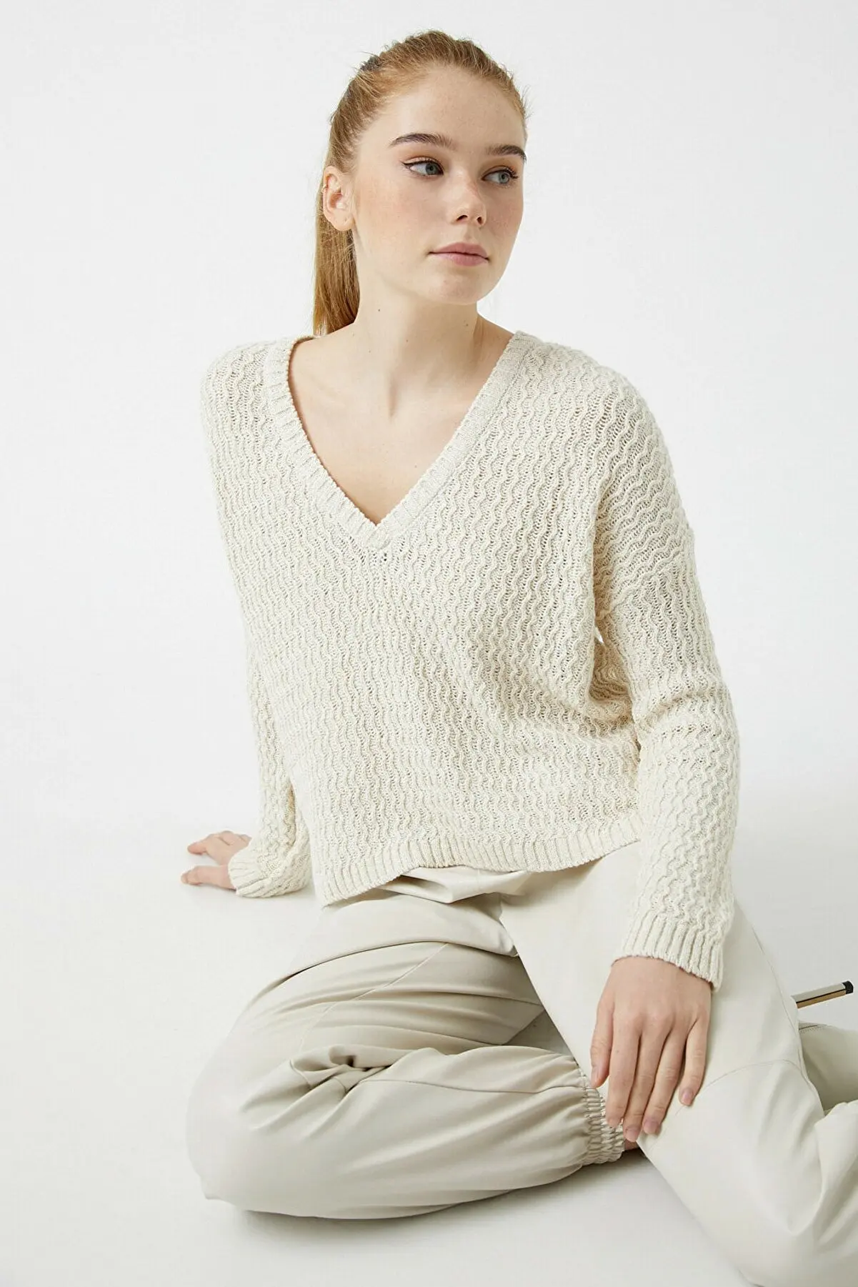 

Female White Braided Sweater Traf Sweater Sweater Pullover Sweatshirt for Women 35456981