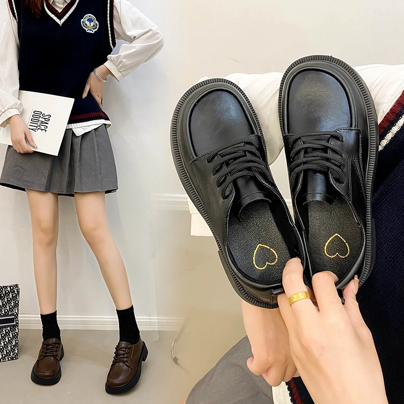 Korean Shoes Shallow Mouth Oxford Women's British Mix and Match Women's Shoes Spring Round Toe Casual Sports Shoes 2023