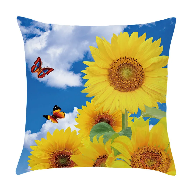 45X45 Sunflower Printed Cushion Cover Sofa Home Decorative Pillow Covers Print Pillowcase Splendid Flower Plant |