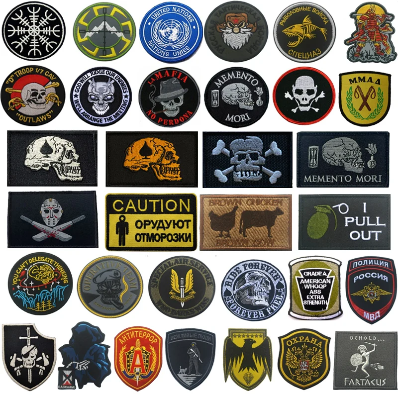 

Russia Skull Badges HOOK Embroidery Patches Military Tactical Insignia Clothes Armbands Patch for Uniforms Caps Accessories