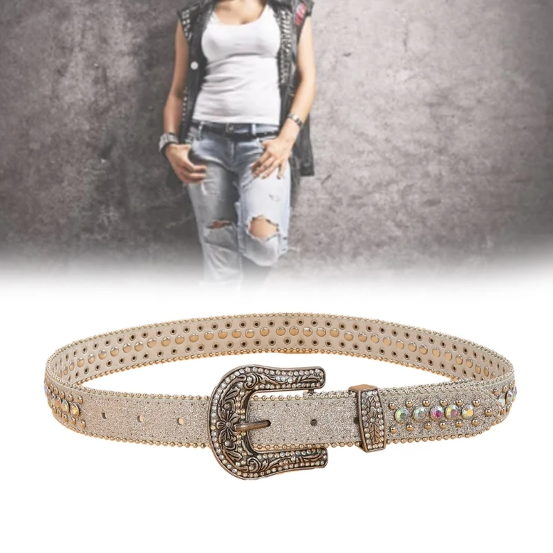 

Womens Leathers Belts for Jeans Dresses Fashion Rhinestones Buckle Ladies Belt Jeans Belt Students Waistband