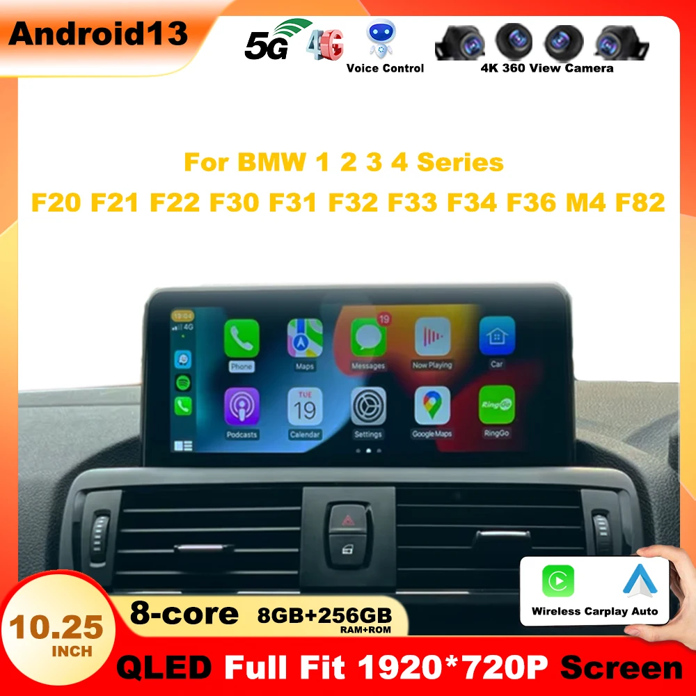 Фото Радиоприемник Android 13 для BMW 1 2 3 4 серии F20 F21 F22 F30 F31 F32 F33 F34 F36 M4 F82 Беспроводной мультимедийный экран Carplay №1