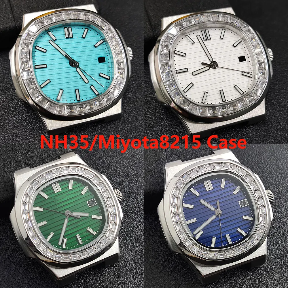 

39mm Nautilus NH35 Case Watch Accessories Stainless Steel Case with Diamonds Luminous Dial for NH36 Miyota8215 DG2813 Movement
