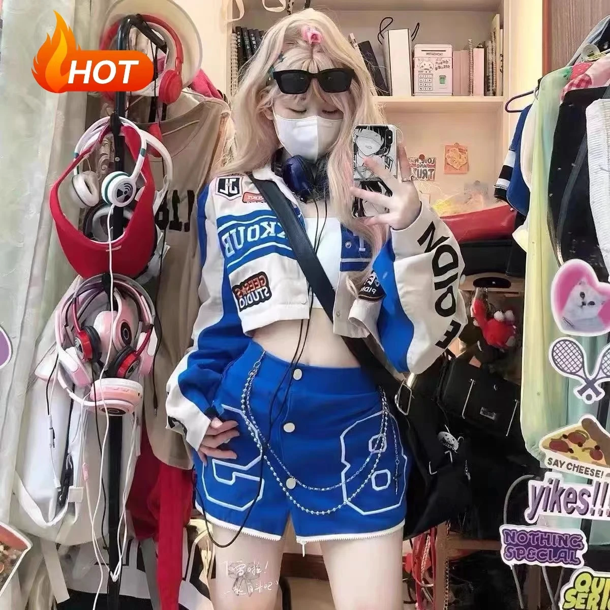 

High quality Embroidery jackets Removable motorcycle jacket women American Gothic racing harajuku Oversized Y2k women clothing