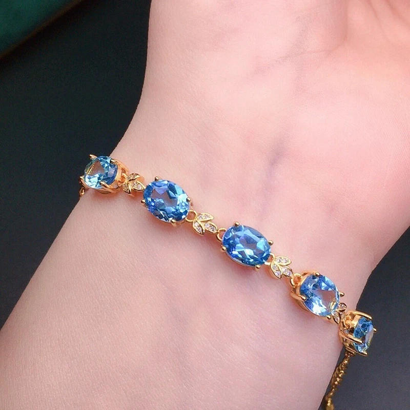 

Shiny Oval Blue Glass Filled Bracelet Gold Color Charm Bracelets for Women Party Anniversary Gifts Fashion Luxury Jewelry