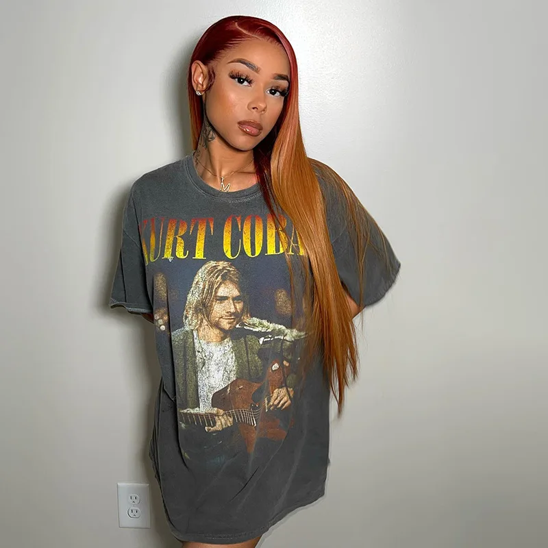 

90s T-shirtSummer New Fashion Casual Round Neck Loose Street Retro Popular Character Print Short-Sleeved Top Women