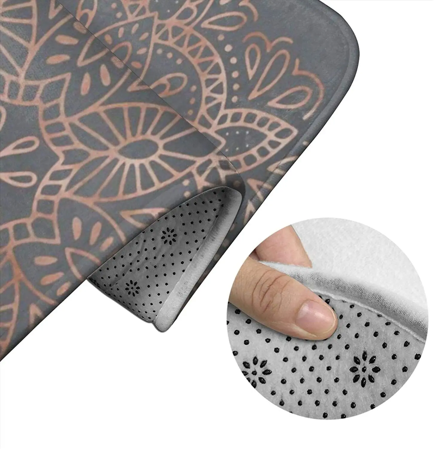 

Mandala Rose Gold Pink Shimmer On Soft Gray Bathroom Mat Sets 3 Piece Set Rugs Memory Foam Mat Set Toilet seat Cover