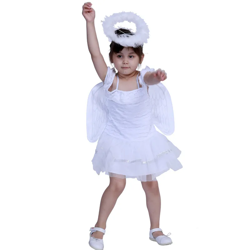 

Cute White Girls Halloween Angel Costumes Kids Children Goddess Cosplay Carnival Purim Parade Christmas Role Playing Party Dress