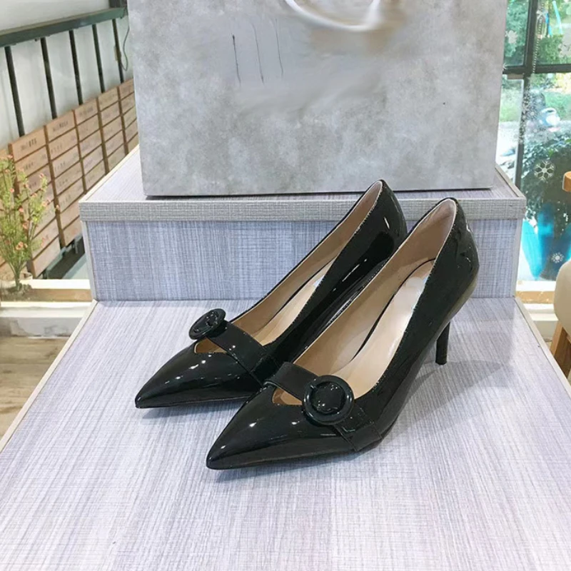 French Celebrity Sexy High Heel Shoes for Women 2023 Spring New Pointed Toe Shallow Heel Slim Heel Large Heel Single Shoes