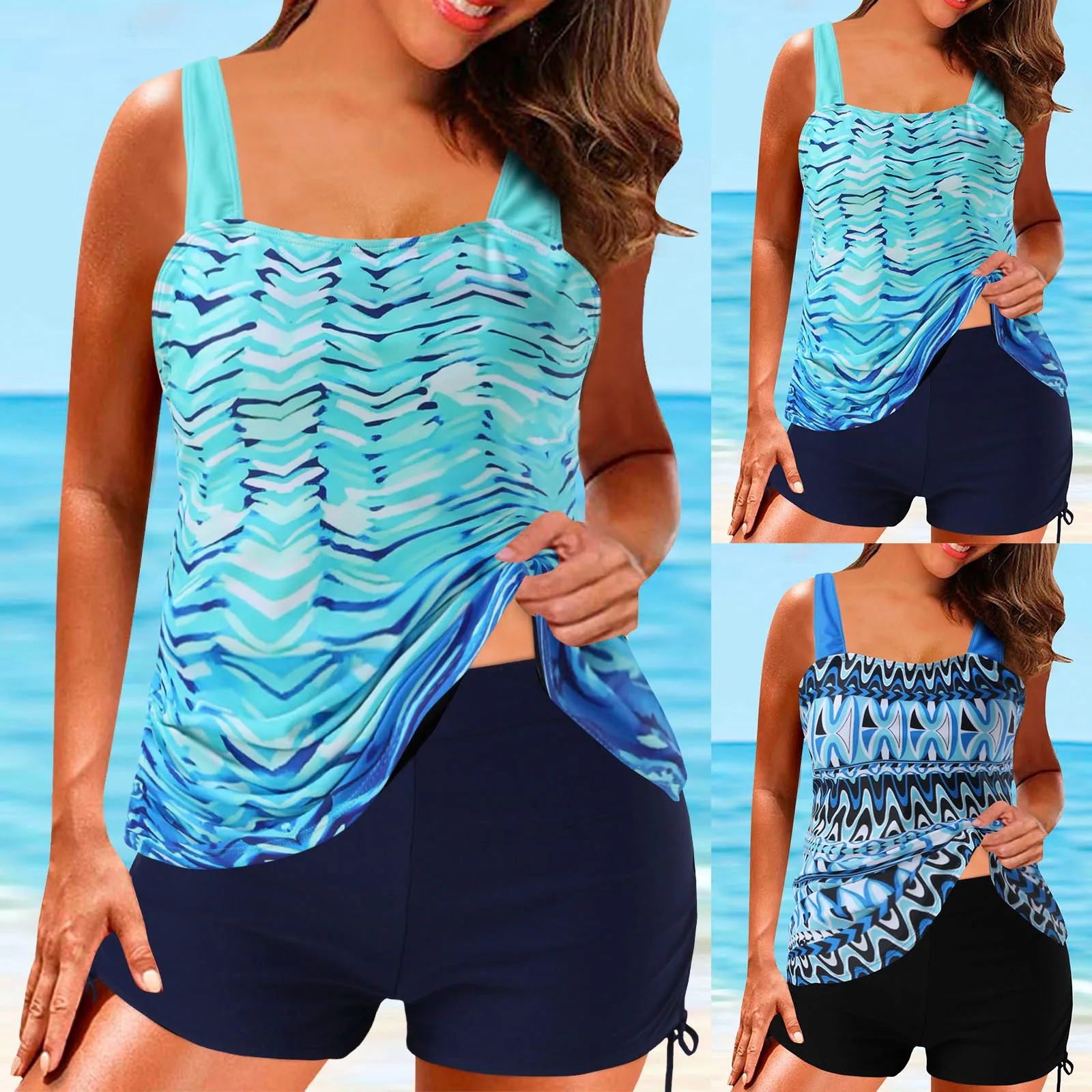 

Tankini Swimsuits For Women Two Top Suit Swimsuit With Shorts Bathing Swimwears Tankinis Set Exposure Suit L