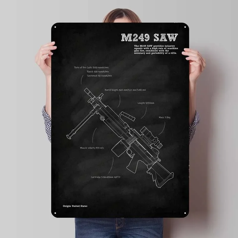 M249 пила-пулемет схема металлический плакат украшение Настенный декор гостиная