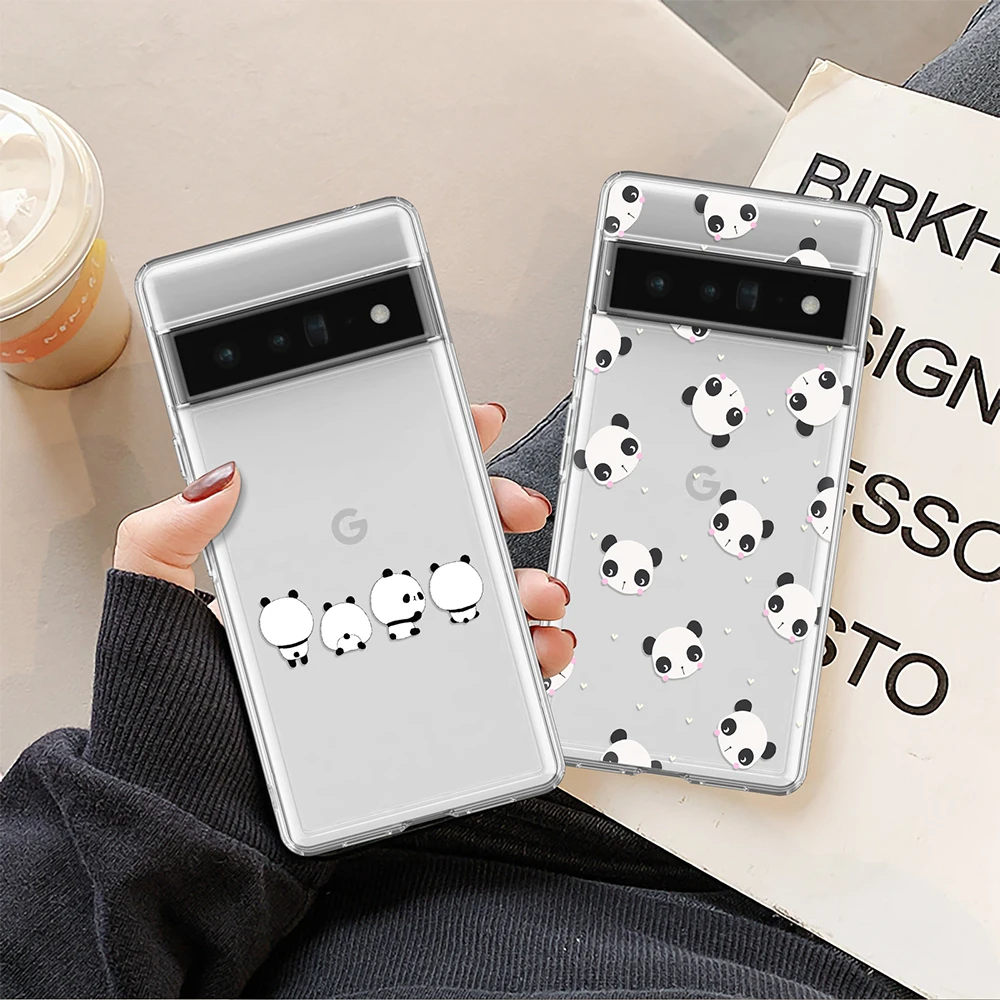 

Cute Panda Case for Google Pixel 7a 7Pro 7 6a 6 6Pro 5 5a 5G 4XL 4 2 3XL 2XL 3 3a 3aXL 4a Transparent Soft TPU Cover Capas