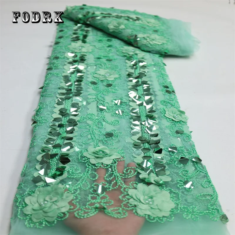 

African 3D Groom Lace Fabric 5 Yards 2023 High Quality Sequins Lace French Nigerian Wedding Asoebi Sewing Lace Material